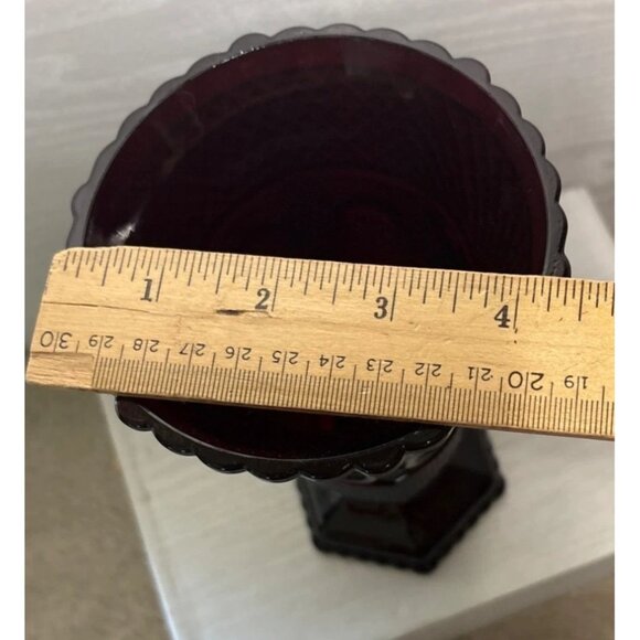 Avon 1876 Cape Cod Collection Ruby Red Vase With Original Box 8" Footed - Picture 6 of 8